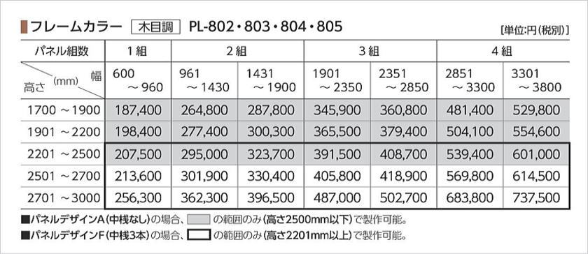 タチカワブラインドの間仕切り、プレイス「折戸」の価格表